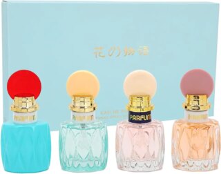 مجموعة عطور من 4 قطع مع صندوق، عطر برائحة الزهور والفواكه الخفيفة تدوم طويلا، هدية للنساء في عيد الحب واعياد الميلاد – عبوة رقيقة، 20 مل × 4 زجاجات