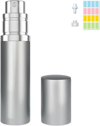بخاخ عطر من فيويكوس، زجاجات عطر صغيرة فارغة قابلة لاعادة الملء، لا يتطلب قمع او قطارة، بخاخ محمول بسعة 5 مل للسفر والخروج (رمادي)