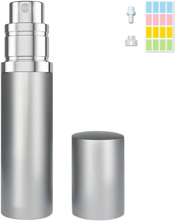 بخاخ عطر من فيويكوس، زجاجات عطر صغيرة فارغة قابلة لاعادة الملء، لا يتطلب قمع او قطارة، بخاخ محمول بسعة 5 مل للسفر والخروج (رمادي)