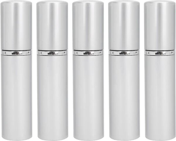 بخاخ عطر فارغ، زجاجة بخاخ عطر قابلة لاعادة الملء من الالومنيوم، بخاخ عطر فارغ محمول 10 مل × 5 قطع (فضي)