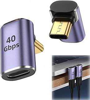 محول زاوية قائمة USB C، موصل USB C ذكر الى انثى 90 درجة، مع 40 جيجابايت في الثانية بي دي 100 واط 8 كيه 60 هرتز، متوافق مع ثاندربولت 4 ماك بوك برو/اير، سويتش، VR والمزيد من الاجهزة من النوع C