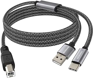 موسواغ كيبل طابعة USB 2 في 1 بطول 3.28 قدم/1 متر مع كيبل طابعة USB C الى ميدي، كيبل USB نوع C الى USB B ميدي متوافق مع الالات الموسيقية والبيانو وكيبورد ميدي وميكروفون USB