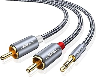 كابل JSAUX RCA ، [6.6 قدم – 2 متر ، مطلي بالذهب المزدوج] 3.5 مم ذكر إلى 2RCA ذكر محول صوت ستيريو كبل محوري من النايلون مضفر AUX RCA Y الحبل للهواتف الذكية ، MP3 ، الأجهزة اللوحية ، مكبرات الصوت ، HDTV 2