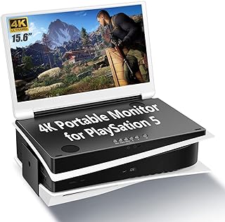 شاشة 15.6 انش IPS 4K HDR 60Hz محمولة لشاشة العاب بلاي ستيشن 5 مع منفذي HDMI وتقنية فري سينك و2 مكبر صوت ستيريو مدمج للوسائط المتعددة، UL (PS5)، ابيض، LCD