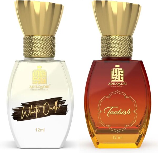 عطر العود الابيض والتابيش الفاخر الخالي من الكحول برائحة ذكورية وعربية قوية للجنسين من عادل قادري (12 مل لكل منهما)