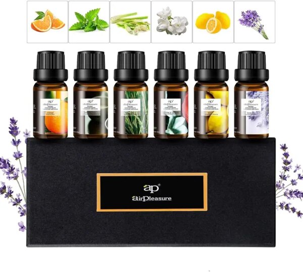 مجموعة الزيت العطري المنعش من ايه بي ايربليجار، مجموعة زيت عطري 10 مل من زيوت العلاج بالعطور 6 زجاجات، مجموعة زيوت العلاج العطري لتعطير الجو وترطيبه وتنقيته، زيوت لصنع الشمع