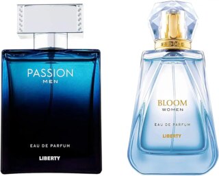 لايبرتي مجموعة هدايا فاخرة – عطر باشن للرجال، بلوم للنساء (100 مل/3.4 اونصة لكل منهما)، او دي بارفان (EDP)، مصنوع في فرنسا، رائحة تدوم طويلا