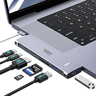 محول USB C HDMI لماك بوك برو/اير M1 M2 2023 2022 2021 13 15 16 انش، محول ماك USB 7 في 2، ملحقات ماك بوك مع HDMI، ثاندربولت 3، USB C ومنفذي بيانات USB A 3.0، قارئ بطاقة SDµSD، من سيلور اند جلوبال