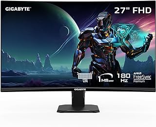 جيجابايت شاشة العاب GS27FC 27 انش 180Hz 1080P شاشة 1920 × 1080 VA 1500R وقت استجابة 1 مللي ثانية (MPRT) جاهزة HDR، فري سينك بريميوم، منفذ عرض 1.4، 2 × HDMI 2.0، اسود، LCD