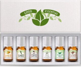 مجموعة زيوت عطرية من 6 زيوت معطرة من أساسيات جيدة – زيت العنبر ، زيت القهوة ، زيت الجلد ، زيت القطن الطازج ، زيت العشب الطازج ، زيت الخيزران: العلاج العطري ، العطور ، الصابون ، الشموع ، السلايم ، المس