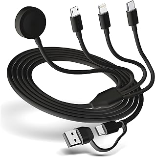 كيبل شحن متعدد 4 في 2 لشاحن ساعة ابل من سيودا، مدخل USB A/USB C، شاحن سفر بمنفذ لايتنينج/نوع C/مايكرو/مغناطيسي، متوافق مع ايفون 15 14 13/اي ووتش 1-9/جالكسي S23 S22، طول 1.2 متر اسود