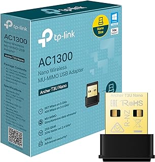 TP – لينك محول AC1300 نانو لاسلكي MU-MIMO USB 2.0 ثنائي النطاق، تصميم مصغر، يدعم ويندوز 10/8.1/8/7، ماك او اس 10.15 وما فوق، WPA3 امن للغاية، سهل الاعداد (ارتشر T3U نانو)