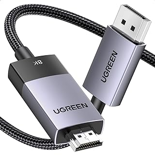 يوجرين كابل 8K DisplayPort إلى HDMI 1M يدعم 8K@60Hz 4K@240Hz Active DP 1.4 إلى HDMI 2.1 كابل HDR أحادي الاتجاه، Dolby، كابل DP مجدول 32.4Gbps متوافق مع الشاشة، Dell، HP، EPSON، Sony