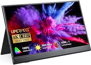 شاشة محمولة بدقة 4K حقيقية [اصدار جديد] شاشة UHD IPS ‏15.6 انش 3840×2160 ‏USB C باطار معدني بقوس فريد/ادوبي RGB 100% سطوع 350 نيت/مكبر صوت HDR فري سينك HDMI نوع C او تي جي مع حافظة ذكية من يو بيرفيكت