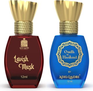 عطر فاخر دوار من عادل قادري، عبوة من قطعتين | مسك لافيش + عود الهاشمي | 12 مل لكل منهما | خالٍ من الكحول | مجموعة هدايا عطر للرجال والنساء