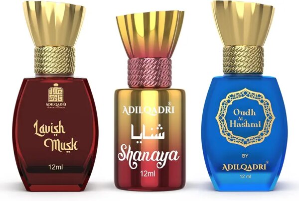 عطر فاخر دوار من 3 قطع من عادل قادري | مسك لافيش + شنايا + عود الهاشمي | 12 مل لكل منهما| خالٍ من الكحول | مجموعة هدايا عطور للرجال والنساء