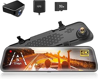 وولف بوكس كاميرا خلفية G840S 12 انش 4K مراة خلفية ذكية 2160P فل اتش دي للسيارات والشاحنات، كاميرات رؤية امامية وخلفية مزدوجة، رؤية ليلية، مساعدة في ركن السيارة، بطاقة 32GB مجانية ونظام تحديد المواقع
