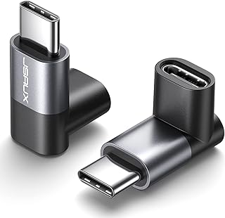 جي سوكس محول USB C ذكر الى USB C انثى بزاوية قائمة 90 درجة، وصلة USB C 3.1/40Gbps PD 100 واط، موسع شحن سريع لروج الي، ستيم ديك، سويتش، ايفون 15، لاب توب، تابلت، رمادي