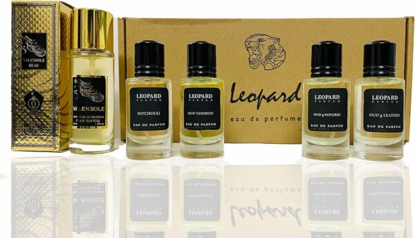 جيني او دي بارفان ليوبارد – عطر فاخر للعود والجلد والباتشولي والعود والتشرين للرجال والنساء، عطر فاخر اصدار محدود، هدية مثالية للمناسبات الخاصة، عبوة من 4 قطع (35 مل لكل منهما)