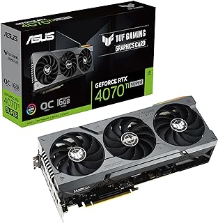 بطاقة رسومات للألعاب تي يو اف جيفورس RTX 4070 Ti من اسوس سوبر 16GB GDDR6X إصدار كسر سرعة المعالج (انفيديا جيفورس RTX4070Ti DLSS 3، منفذ PCIe 4.0، 2X HDMI 2.1a، 3X منفذ عرض 1.4a، TUF-RTX4070TIS، أسود)