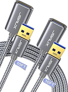 جي سوكس كيبل تمديد USB 3.0 بطول 10 قدم + 10 قدم، كيبل تمديد USB من النوع A ذكر الى انثى مغطى بالنايلون متوافق مع كاميرا الويب والكاميرا والجوال وموزع USB والماوس والكيبورد والطابعة والقرص الصلب وXbox