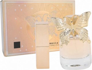 مجموعة هدايا للنساء مكونة من قطعتين، عطر انيق سعة 50 مل + مجموعة احمر شفاه من 3 الوان
